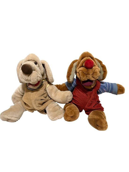 Wrinkles Other - Wrinkles Plush Puppet Dogs Pair Overalls 80s Tan Brown Pretend Play
